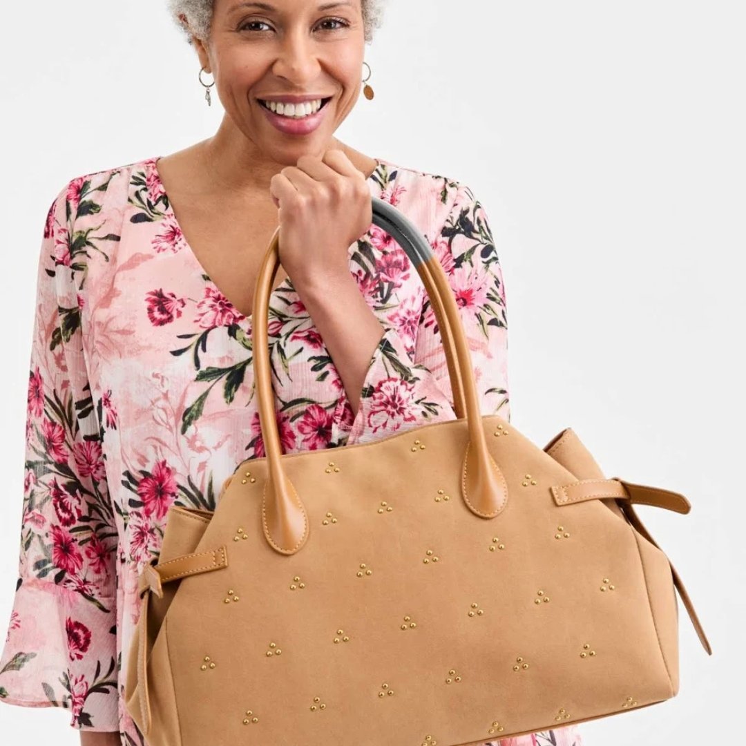 Elegant Beige Studded Tote Shoulder Bag for Women Everyday Luxury - Image 4