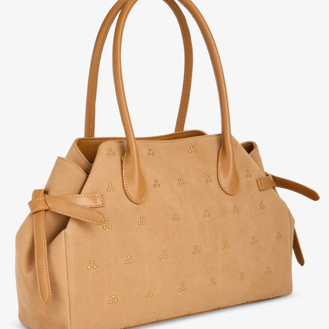 Elegant Beige Studded Tote Shoulder Bag for Women Everyday Luxury - Image 2